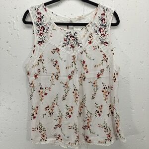 Mason & Belle‎ Women's 1X Floral Blouse Lace Sleeveless White Top